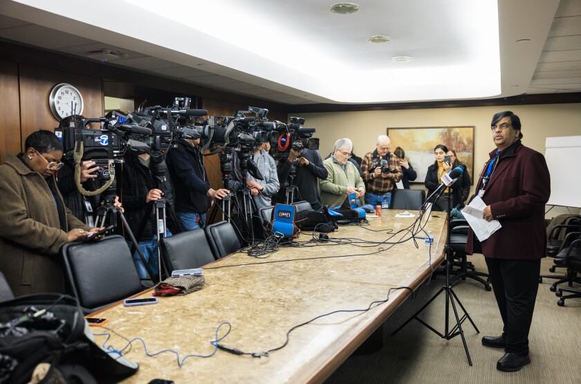 Resilience Healthcare CEO Manoj Prasad discusses the financial situation at West Suburban Medical Center during a news conference Wednesday about the hospital’s temporary closure and plans to try to reopen it.