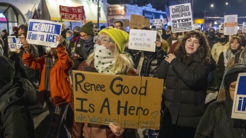 Hundreds rally and march through Little Village demanding justice for Renee Nicole Good who was shot and killed by a federal agent in Minneapolis on Wednesday.