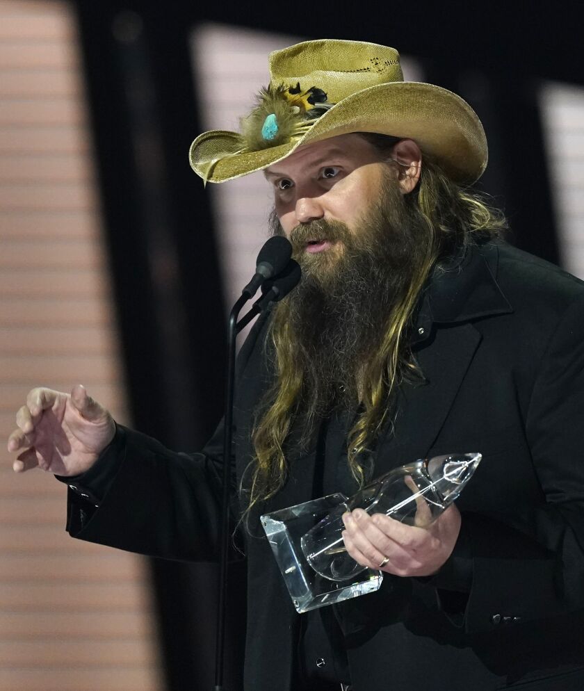 Chris Stapleton accepts the award for male vocalist of the year at the 55th annual CMA Awards.