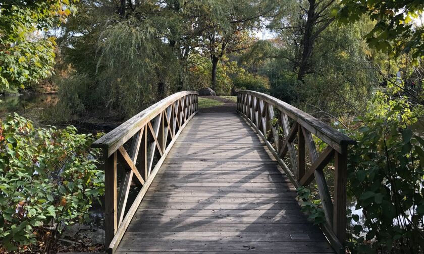 A bridge leads to the gravesite of architect Daniel Burnham and family. | Taylor Hartz/Sun-Times