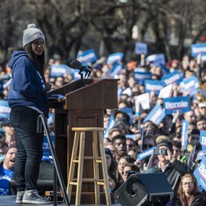 CTU Vice President Stacy Davis Gates speaks to thousands gathered at the Bernie Sanders rally in Grant Park, Saturday, March 7, 2020.
