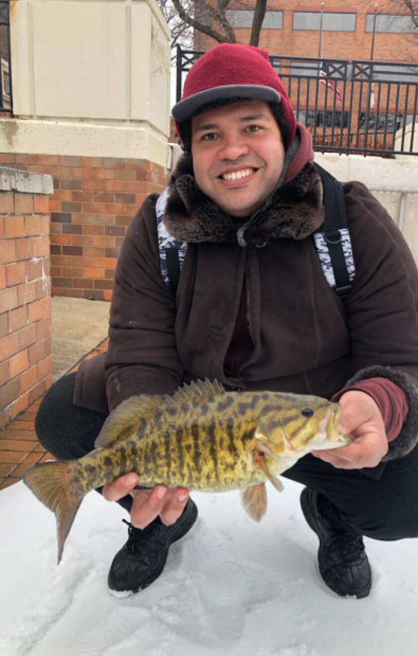 Anthony Hoovers with the accomplishment of a winter smallmouth bass from the Fox River. Provided photo