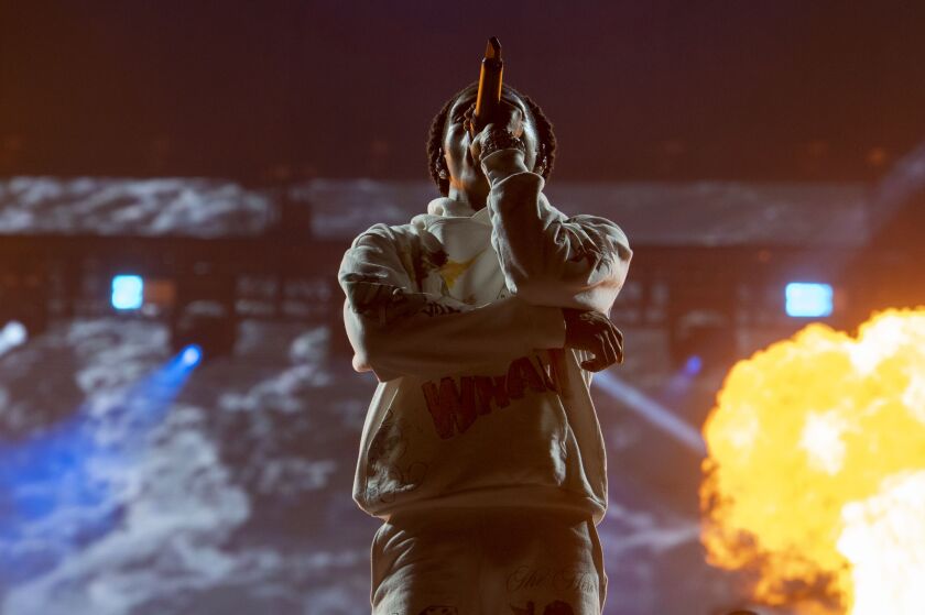 Lil Baby performs on day two of the Summer Smash Festival.