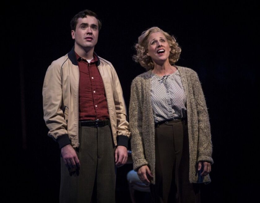 Nate Lewellyn and Johanna McKenzie Miller in the new musical “October Sky” at the Marriott Theatre. (Photo: Liz Lauren)
