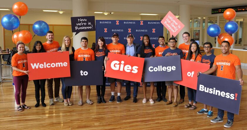 Larry Gies with a group of business students. | Provided photo