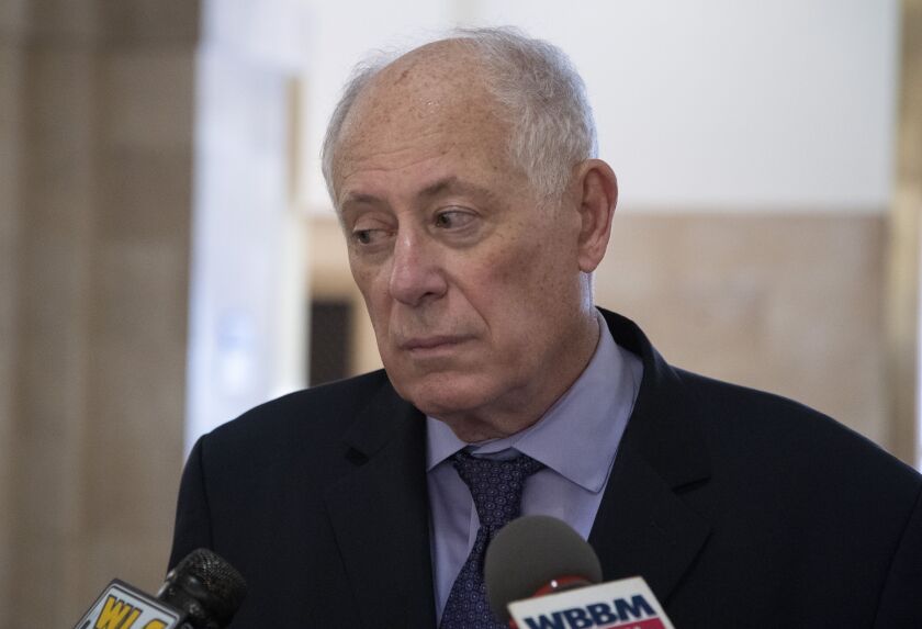 Former Illinois Gov. Pat Quinn speaks to reporters in the City Hall lobby on Monday, Aug. 15, 2022.