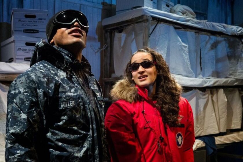 Brian Keys and Aila Peck in “The Royal Society of Antarctica.” (Photo: Claire Demos)