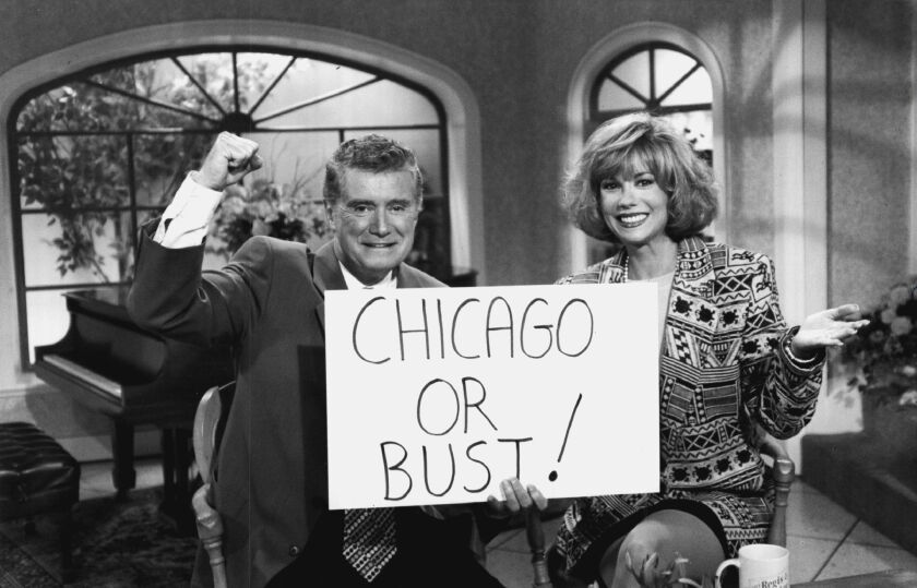 Regis Philbin and Kathie Lee Gifford promote their upcoming on-location show in Chicago in 1993, which was broadcast from the University of Illinois Pavilion.