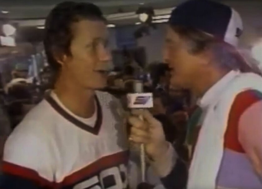 <em>Hawk Harrelson interviews Tom Paciorek after the White Sox won the American League West in 1983. | FuzzyMemories.TV</em>