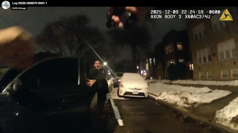 A screenshot from a body-worn camera video recorded before Roberto Calvario Jr. was fatally shot by a Chicago police officer Dec. 9 in West Ridge.