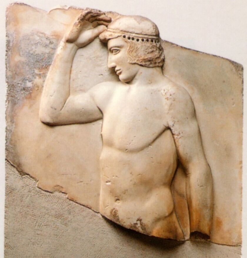 Relief of a Youth Crowning Himself, part of “The Greeks: Agamemnon to Alexander the Great” at the Field Museum. |Courtesy of National Archaeological Museum, Athens/ Field Museum