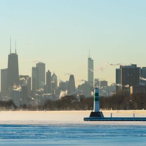 Chicago’s lakefront is frozen over Friday morning as temperatures drop below zero, Friday, Jan. 25, 2019, in Chicago. | Tyler LaRiviere/Sun-Timesa
