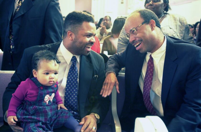 Then-U.S. Rep. Jesse Jackson Jr. and former Rep. Mel Reynolds attend Salem Baptist Church together in 2001. | Sun-Times files