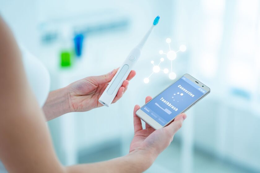 Bluetooth-connected “smart” toothbrushes that sync with the latest version of a smartphone app utilize accelerometers in the handle so the brush can map your mouth as you brush across six zones (not just four), including front, back, and the bite.