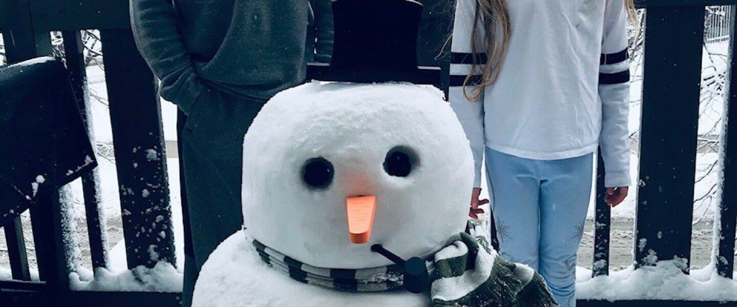 A snowman by Alessio C., 11, and Zoe C., 8, siblings in sixth and third grades at South Loop Elementary School in Chicago.