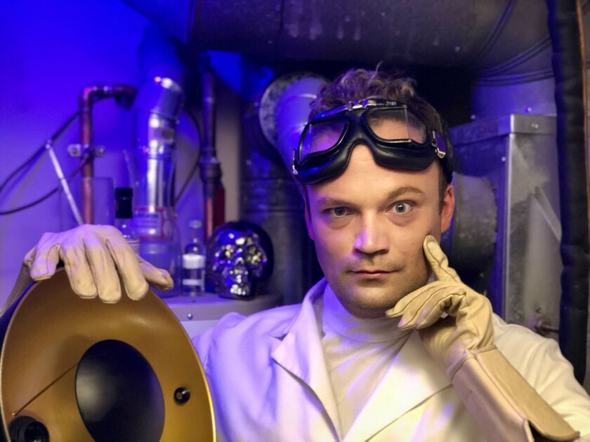 Kevin Webb in a publicity image for Black Button Eyes Productions’ Dr. Horrible’s Sing-Along Blog. Photo by Derek Van Barham.