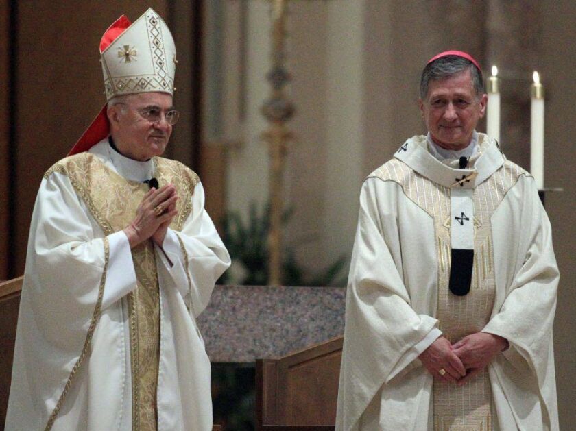 Cardinal Blase Cupich (right) with Archbishop Carlo Maria Vigano at Holy Name Cathedral in 2015. | Kevin Tanaka/Sun-Times