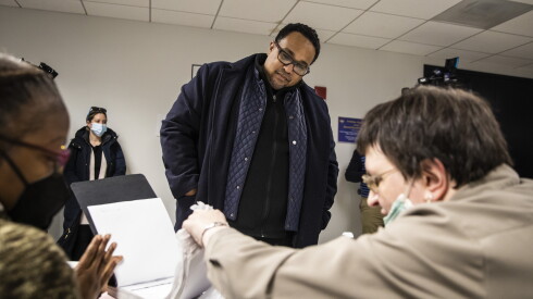 Cook County Commissioner Stanley Moore files his reelection nominating petitions with the Cook County Clerk's office, Monday morning, March 7, 2022. | Ashlee Rezin/Sun-Times