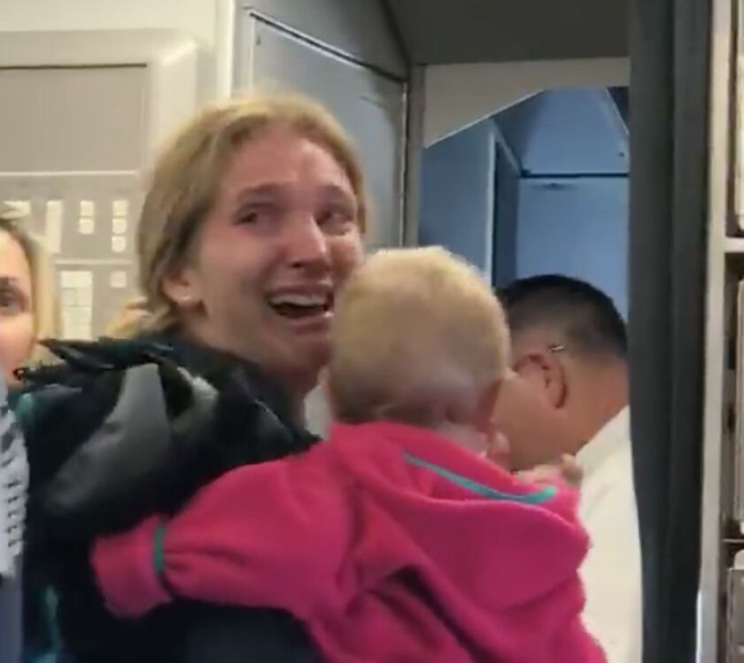 A woman is seen sobbing in a viral video after an American Airlines flight attendant took away her stroller.