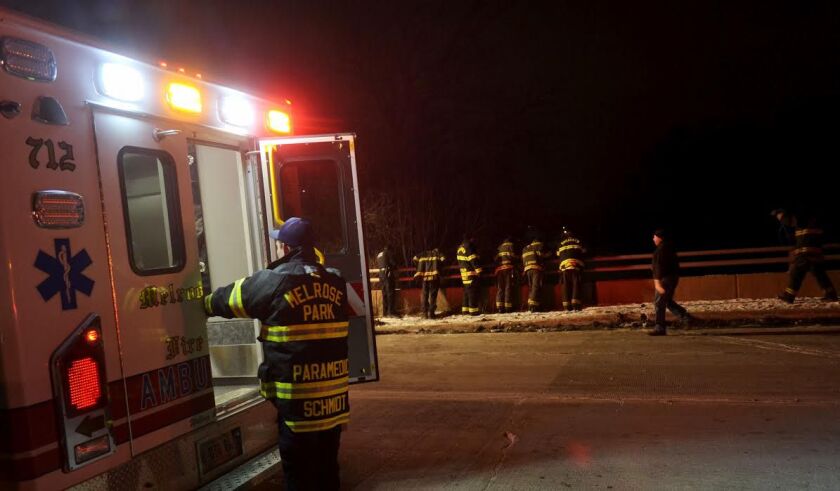 Melrose Park,IL A man is in an unknown condition after falling on the ice on the Des Plaines River. | Justin Jackson/ Sun-Times