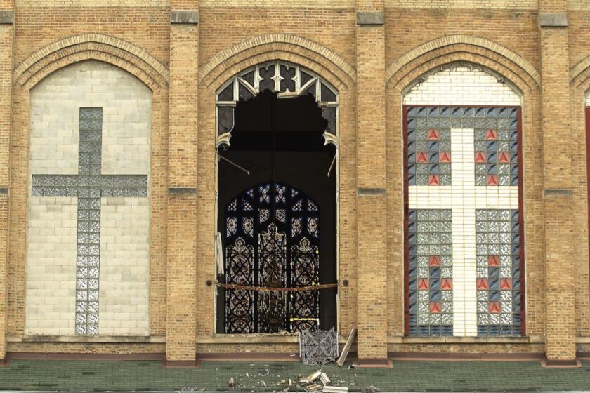 Missing window at the Beloved Community Church of God in Christ, 6430 S. Harvard. | Leslie Adkins/For the Sun-Times