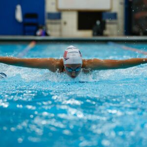 Evanston’s Sam Rhodes works on her stroke during practice on August 19, 2020.