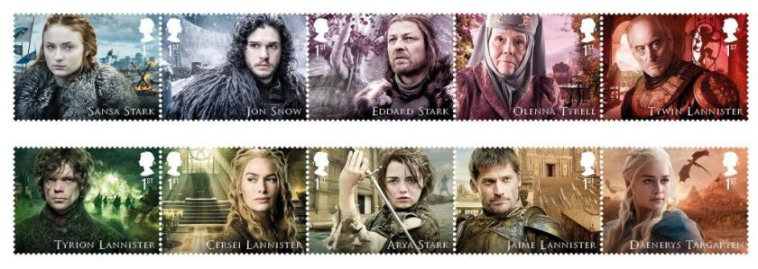 A handout picture released on January 4, 2018 shows characters of the hit U.S. show “Game of Thrones” on a new collection of stamps to be released by the Royal Mail. / AFP PHOTO / ROYAL MAIL / HBO/ Getty Images