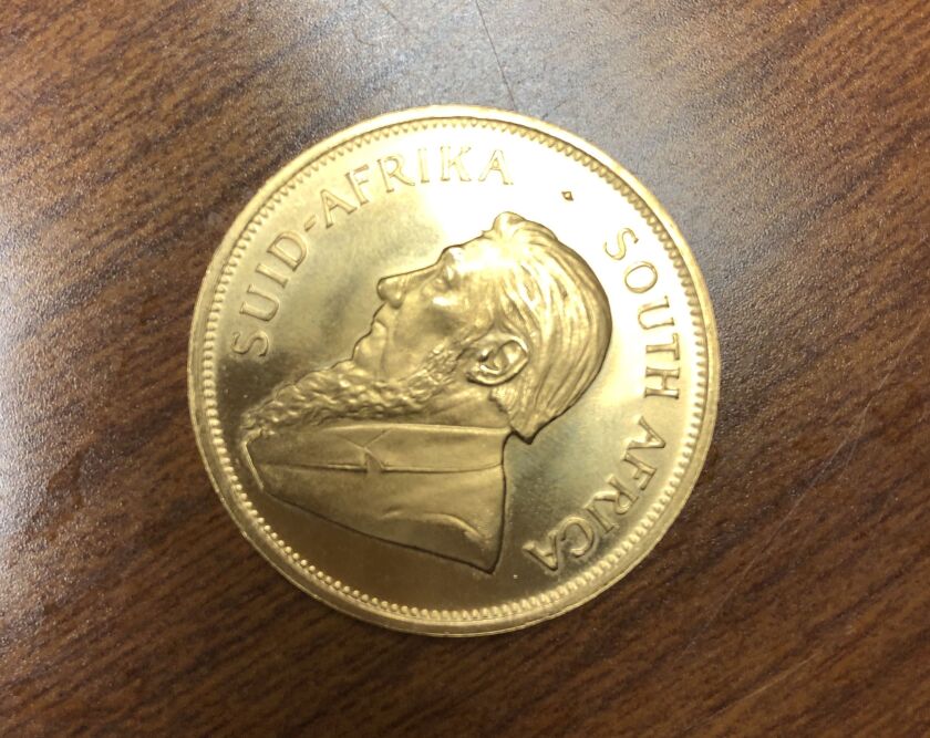 A South African Kugerrand coin donated to the Salvation Army in Geneva. | provided photo
