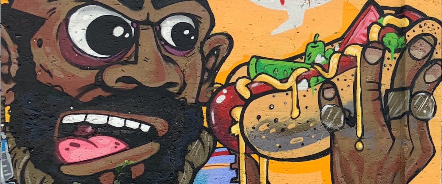 This mural featuring Mr. T is by artist Thomas Fleming, 40, who lives in Avondale and goes by Wreckzilla. “I loved ‘The A-Team,’ ” the TV show that made Mr. T a star. “Mr. T just personifies the ‘80s.” Fleming also incorporated Chicago’s appreciation for hot dogs and disdain for ketchup on hot dogs.