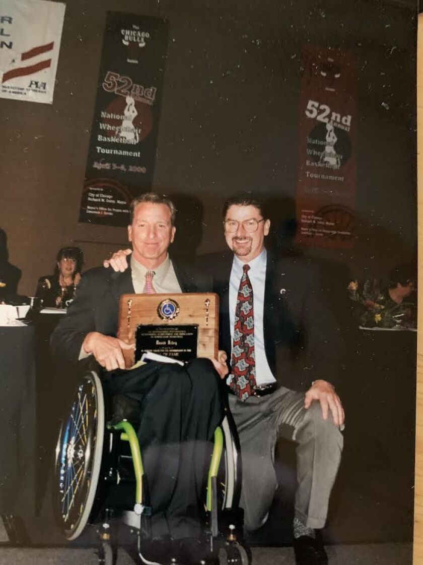 Frank Burns (right) with David Kiley, whom Kiley credits with coaching the U.S. Men’s Wheelchair Basketball Team to a gold medal at the 1988 Olympics in Seoul.
