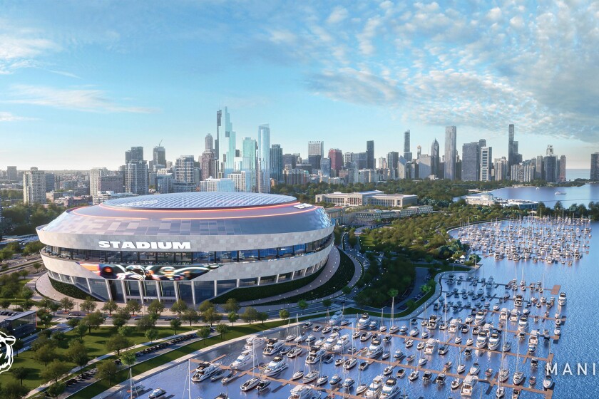 A rendering of a proposed domed stadium on the lakefront unveiled at Wednesday's news conference.