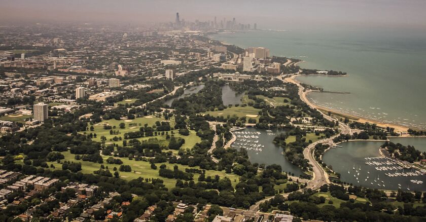 Aerial view of Jackson Park, chosen site of the Obama Presidential Center.