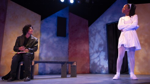 Diego Rivera-Rodriguez (left) and Shelby Marie Edwards act in "A Question," a 10-minute play by Senn High School junior Lola Zimmerman.