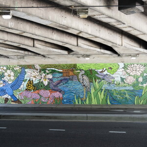 “Day into Night: Lincoln Park’s Living Canvas” is two 100-foot murals on either side of an underpass that connects Lincoln Park to North Avenue Beach.