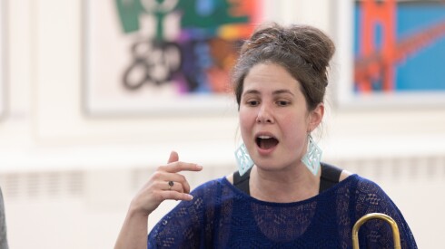 Liza Malamut rehearses for Revolution! in Gage Gallery at Roosevelt University, on May 4, 2026.