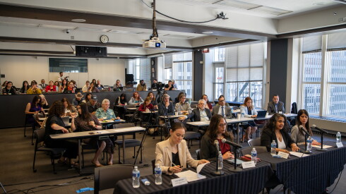 An audience listens to a panel of speakers during the hearing on federal immigration enforcement in Chicago on Wednesday.