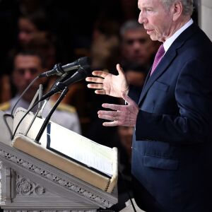 Former US Senator Joe Lieberman speaks during a memorial service for US Senator John McCain at the Washington National Cathedral in Washington, DC, on September 1, 2018. (Photo by SAUL LOEB / AFP)SAUL LOEB/AFP/Getty Images ORG XMIT: Memorial