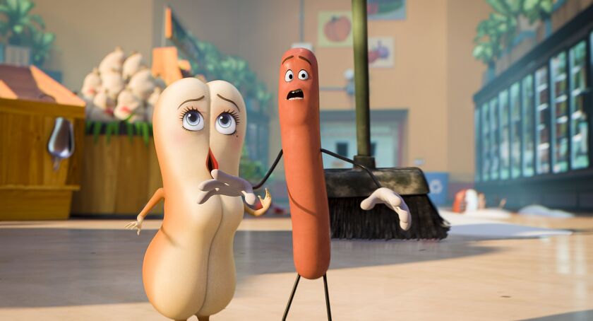 Brenda the bun (voice of Kristen Wiig) and Frank the hot dog (Seth Rogen) in “Sausage Party.” | Columbia Pictures