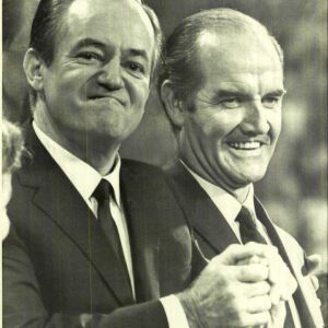 Sen. George McGovern joined newly-nominated Hubert Humphrey on the podium after losing to Humphrey. | Sun-Times files