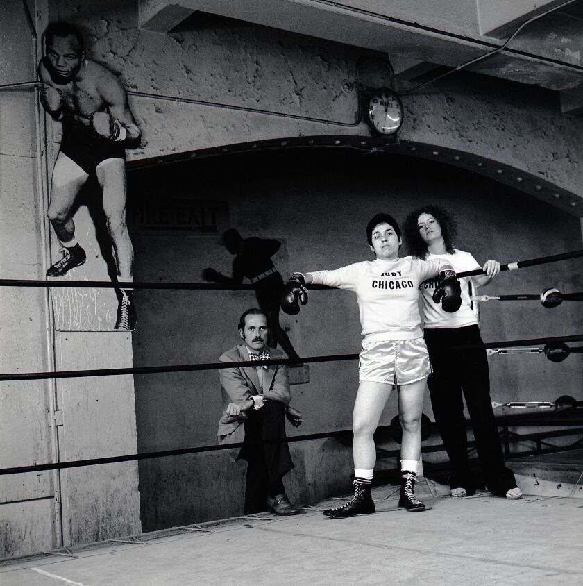 ‘Judy Chicago as a boxer,’ 1970, by Jerry McMillan. | ‘West By Midwest,’ Museum of Contemporary Art, Chicago