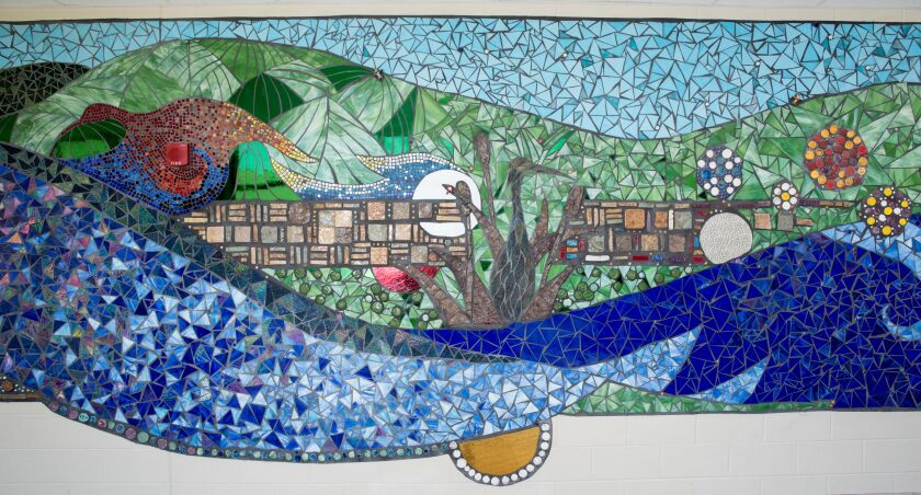 Another view of a section of “Creekside Mosaic” at Creekside Middle School in Woodstock.