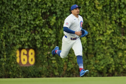 Cubs closer Daniel Palencia takes the field during the ninth inning against the Reds on May 7 at Wrigley Field.