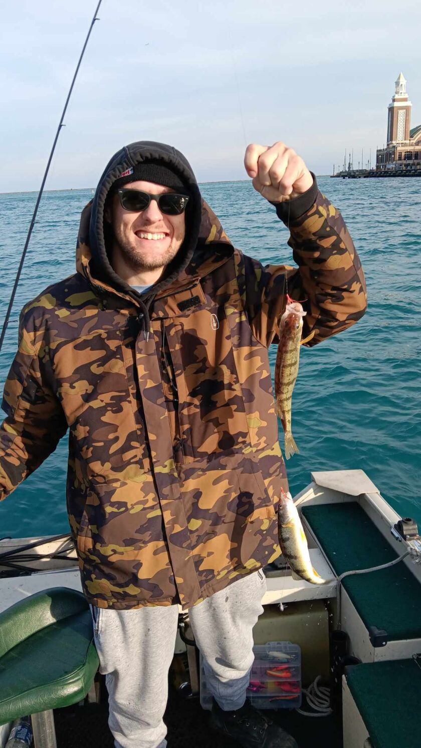 Andrew Haywood caught his first perch Friday off Chicago. Provided by Tony Hammond