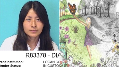 Yesenia Diaz, left, created the drawing at right.