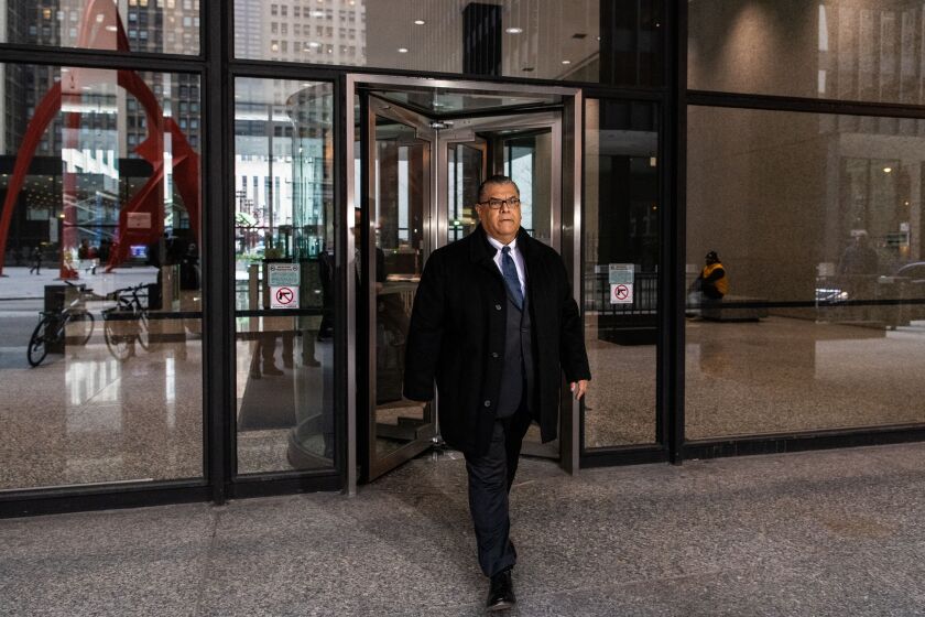 Martin Sandoval walks out of the Everett M. Dirksen Federal Courthouse after his arraignment hearing, Tuesday, Jan. 28, 2020, in Chicago. | Tyler LaRiviere/Sun-Times