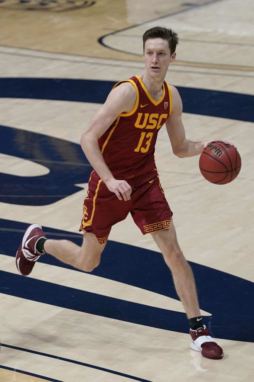 Southern California guard Drew Peterson (13) against California.