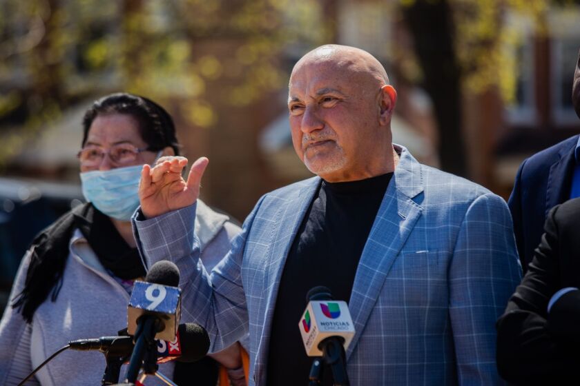 Frank Coconate, a safety specialist and activist, demands the evacuation of homes within a five-block radius of the Crawford Coal Plant, which was imploded on April 11. April 19, 2020.