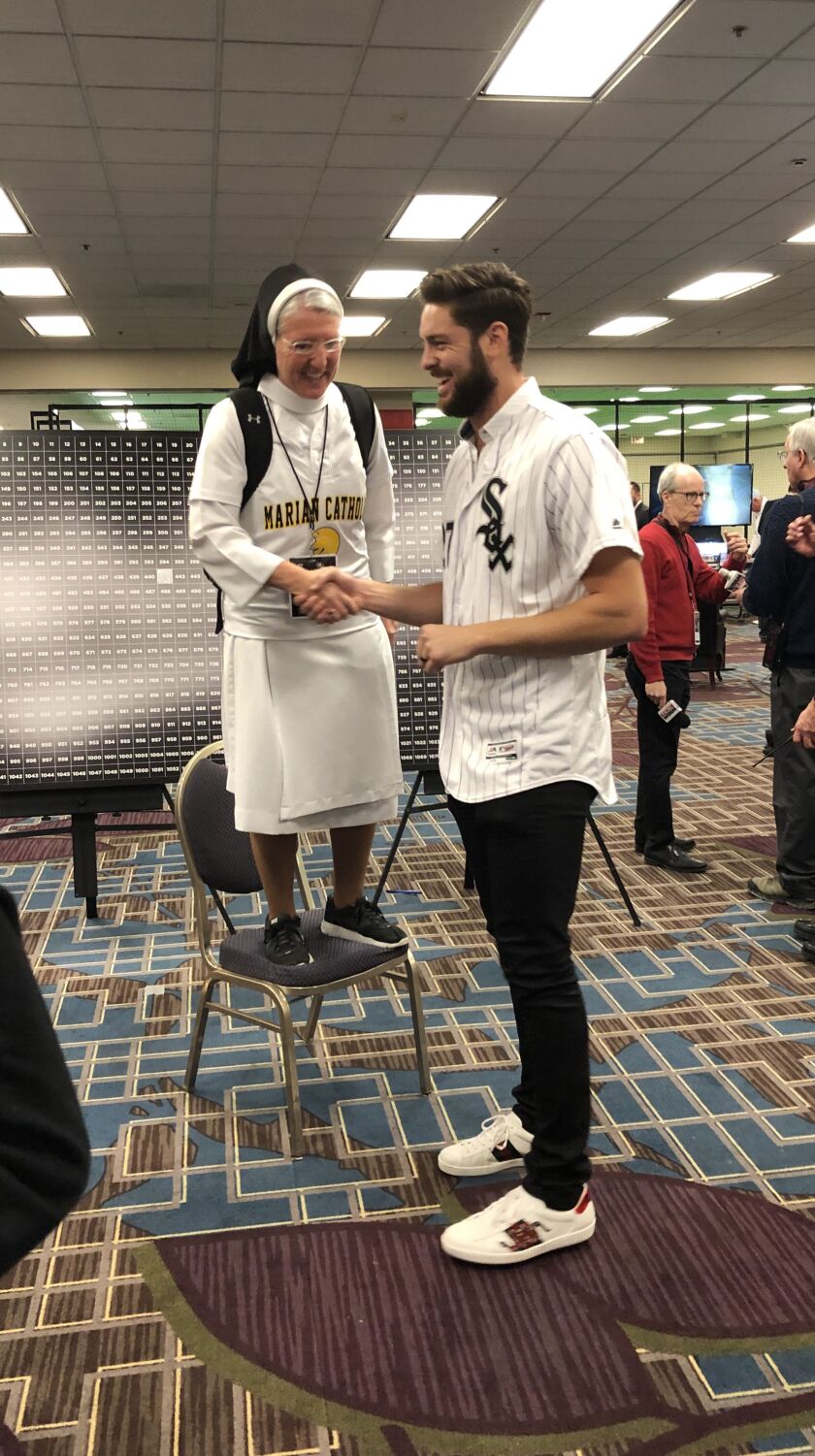 Sister Mary Jo and Lucas Giolito.