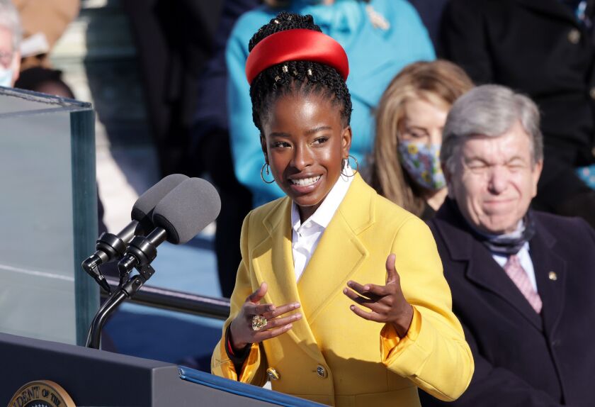 Youth Poet Laureate Amanda Gorman speaks at the inauguration of U.S. President Joe Biden on Wednesday.