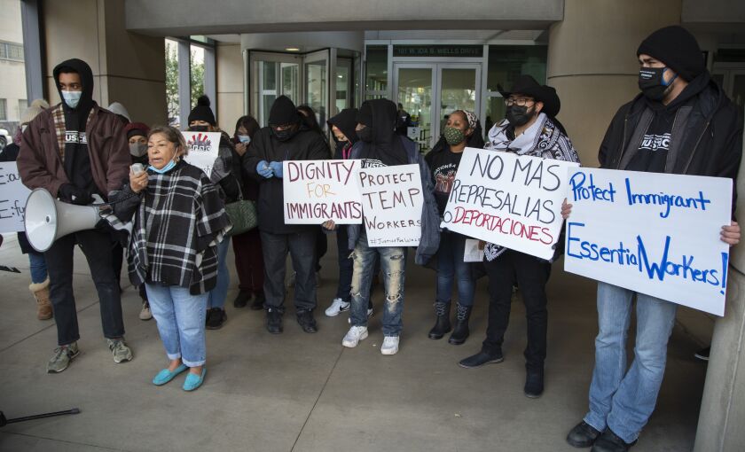 Community groups celebrate immigrant worker protections expected to be implemented next month by the U.S. Department of Homeland Security on Thursday, Nov. 18, 2021.